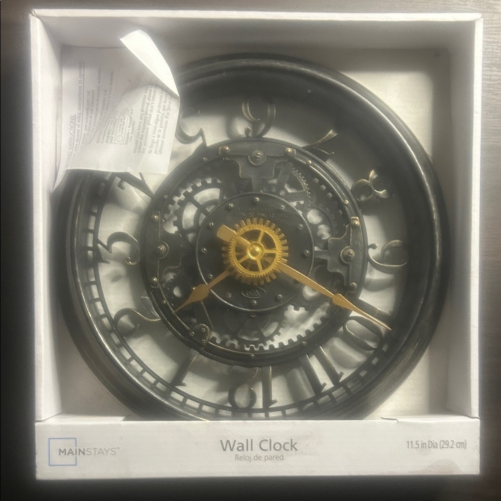 Mainstays Industrial Black and Gold Gear Wall Clock